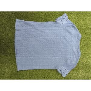 SHEIN Blue Lace Eyelet Round Neck Short Sleeve Blouse Women Regular Size M